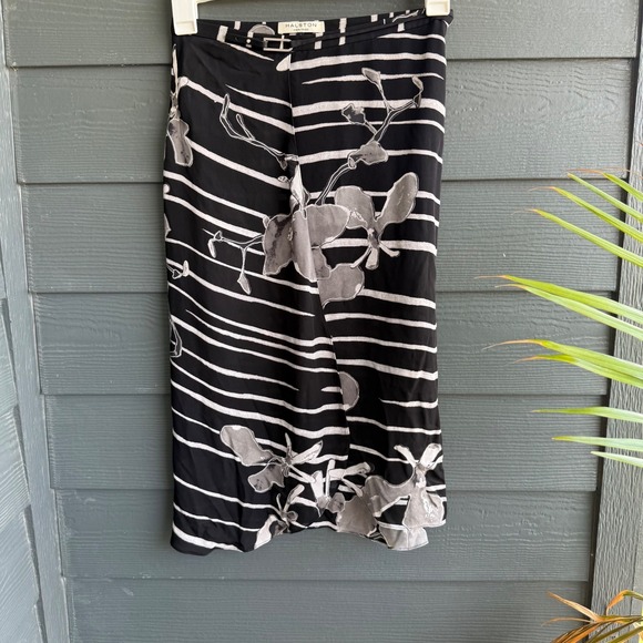 Halston Heritage Dresses & Skirts - Halston Heritage Silk Floral Stripe Bias Midi Skirt Black White Size 2